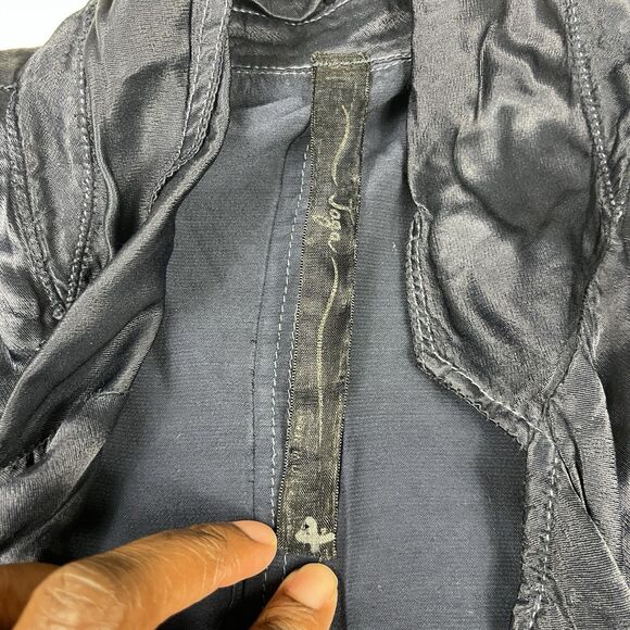 Unbranded Navy Silk Blend Open Blazer Raw Hem Edgy Minimalist Jacket Size 4 - Picture 5 of 12